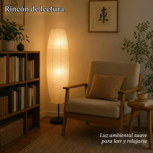 Vista 5 de Lámpara de pie de papel de arroz de estilo japonés, 54 pulgadas