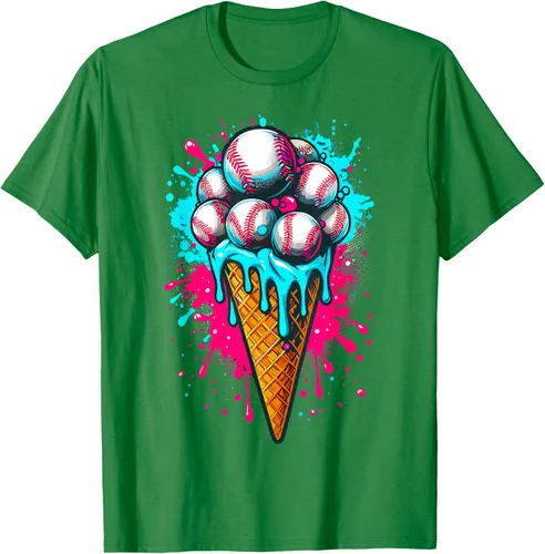 Vista 3 de Camiseta de béisbol de acuarela de helado de béisbol