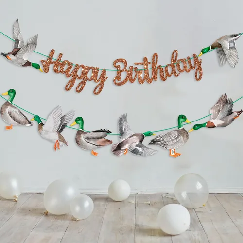 Vista 9 de Pancartas de feliz cumpleaños de pato mallardo, decoraciones de cumpleaños de caza de patos, pancartas de fiesta de cumpleaños de pato malardo