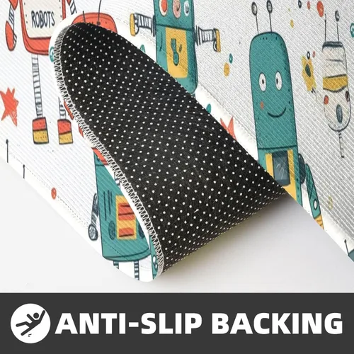 Vista 6 de Antifatigue Kitchen Mats for Floor 2 Piece - Cute Colorful Robot Print Kitchen Rugs Washable, Non Slip Runner Rug Standing Mat for