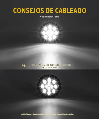 Vista 2 de Partsam Marcador de luces de marcha atrás redondas con 12 luces LED blancas de 4 pulgadas con anillos de acero inoxidable sellados