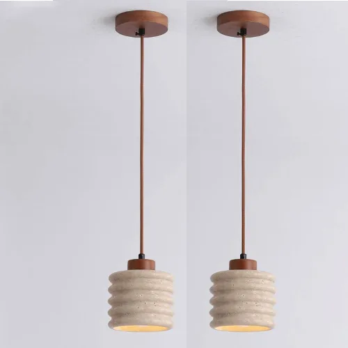Vista 6 de Modern Instant Pendant Lights, 2 Pack Mini Ceiling Hanging Lighting, Nordic Retro Natural Travertine Shade Chandelier for Kitchen Island Living Room