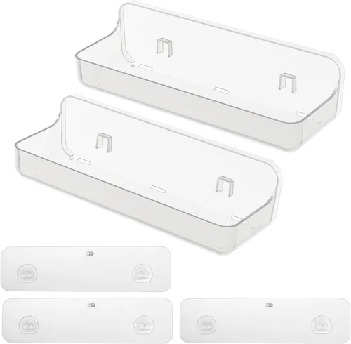 Vista 8 de Diesisa Organizador de pared acrílico de 2 piezas, estante adhesivo, organizadores de pared, sin perforaciones, estantes de baño, estante de pared