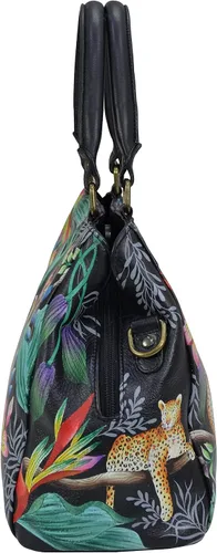 Vista 6 de Anuschka 690 Multi-Compartment Satchel, Womens Hand-Painted Genuine Leather Bag, Upcycled Leather