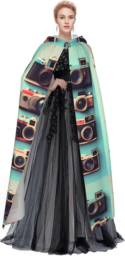 Vista 3 de Retro Cool Camera Collection Print Hooded Cloak Men Women â Versatile Cosplay Cloak Halloween Carnivals Theme Decor
