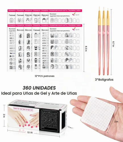 Vista 7 de Libro de práctica de diseño de uñas con 3 bolígrafos, 360 toallitas y plantillas para principiantes