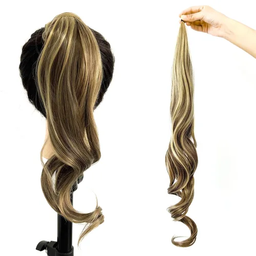 Vista 12 de Chicmoi Extensión de Cola de Caballo Negra de 32 Pulgadas Flexible, Envolvente, Extensiones de Cabello Ondulado Largo para Mujeres y Niñas, Cabello