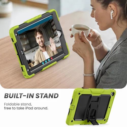 Vista 4 de HXCASEAC Funda a prueba de golpes para iPad de 6ª/5ª generación, Air 2 / Pro de 9.7 pulgadas con protector de pantalla, soporte integrado, duradera