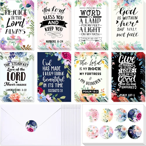 Vista 7 de Containlol 24 Piezas Tarjetas de Felicitación Cristianas Inspiradoras con Aliento de las Escrituras Tarjeta Floral de Versículos Bíblicos con Sobres
