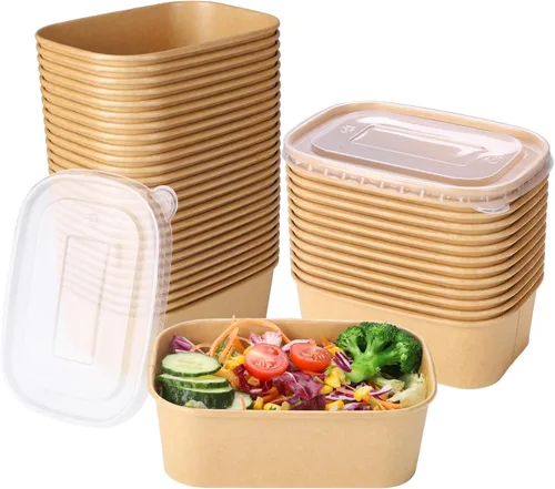 Vista 9 de Vasos de papel para helado con tapas de papel, tazas de sopa caliente/fría con tapas (kraft) (50, 12 onzas)