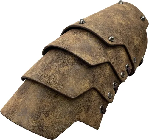 Vista 3 de HiiFeuer Brazo medieval de piel sintética de 4 capas, armadura de brazo, guanteletes mercenarios de la Edad Media, Guardias de brazo de arquero