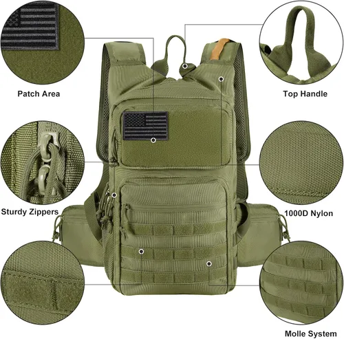 Vista 5 de FRTKK Mochila táctica de hidratación ligera con aislamiento para agua, mochila de hidratación Molle para senderismo, correr, ciclismo, escalada