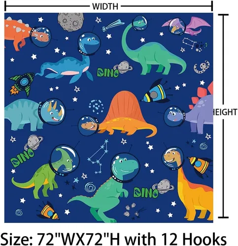 Vista 3 de MEHOFOND Cortina de ducha con diseño de dinosaurio para niños, diseño de animales divertidos de astronautas, dinosaurio, multicolor, tela