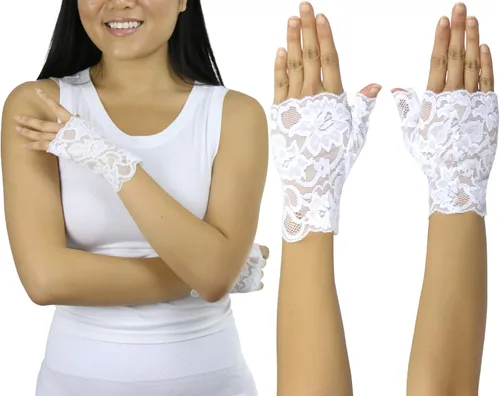 Vista 3 de ToBeInStyle Guantes de muñeca sin dedos de encaje elegante delicado y colorido para mujer