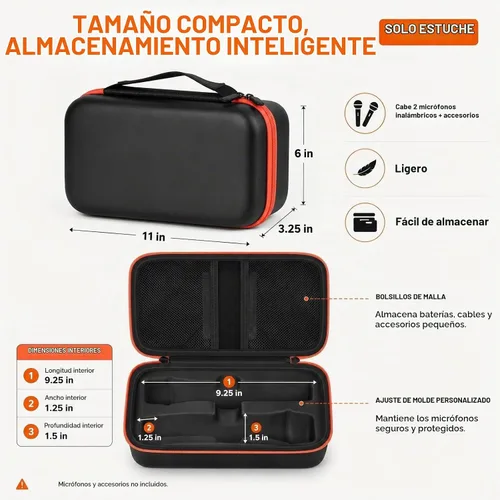Vista 5 de Funda de micrófono inalámbrico compatible con el sistema de dos micrófonos inalámbricos JBL, bolsa de viaje de mano con micrófono dual para cantar