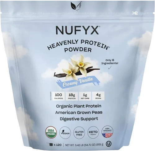Vista 20 de NUFYX® Proteína en polvo de propiedad familiar, a base de plantas orgánicas, hecha con guisantes 100% cultivados en Estados Unidos, 0.71 onzas