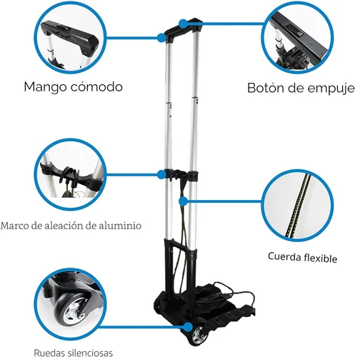 Vista 5 de RMS - Carro de equipaje plegable - Carretilla plegable y portátil de aluminio ligero para viajes, mudanzas y uso en oficina (negro)