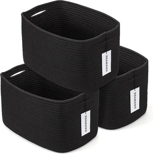 Vista 17 de Cesta de almacenamiento de cuerda de algodón, cesta tejida para organizar estantes, 15 x 10 x 9.3 pulgadas, cestas decorativas rectangulares
