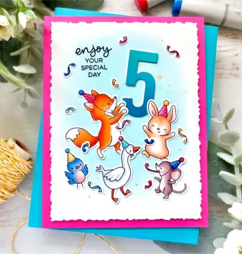 Vista 4 de Friends Birthday - Juego de sellos y troqueles transparentes de silicona para hacer tarjetas, plantillas de corte para álbumes de recortes, álbum