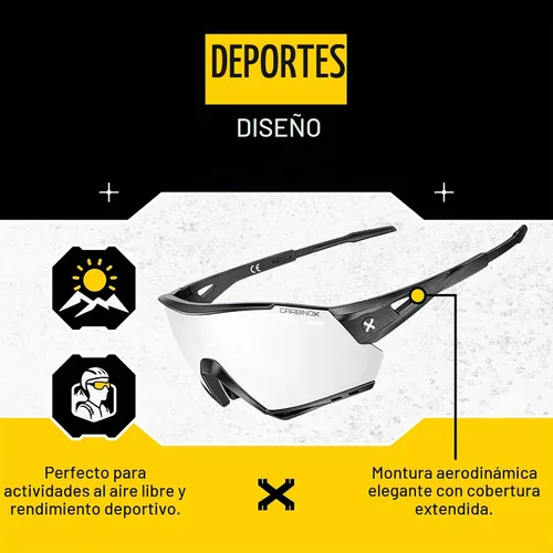 Vista 5 de CARBINOX Gafas de sol deportivas con múltiples lentes de protección antirreflejos, 100% protección UV con estuche rígido y accesorios, marco negro