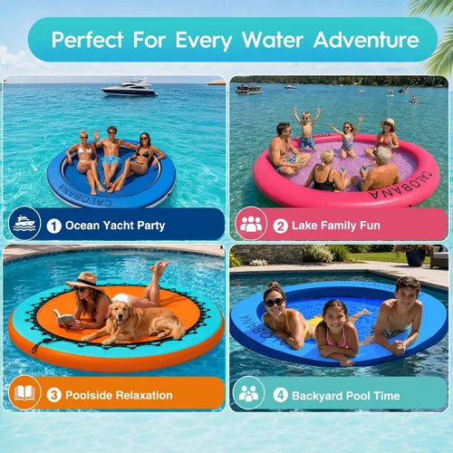 Vista 3 de CALOBANA Hamaca de agua inflable redonda flotante, flota lago isla balsa plataforma de muelle inflable para adultos, piscina, río, fiesta en la playa