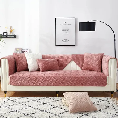 Vista 15 de vctops Funda de sofá de terciopelo para sillón, antideslizante, acolchada, súper suave, funda geométrica cálida en forma de L para sofá, para Marrón