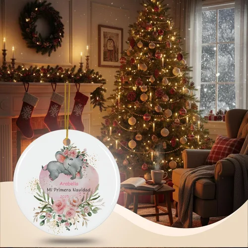 Vista 5 de Adorno personalizado para bebé 2025 elefante, ornamentos grandes para árbol de Navidad, adorno de Navidad de elefante bebé, regalo personalizado