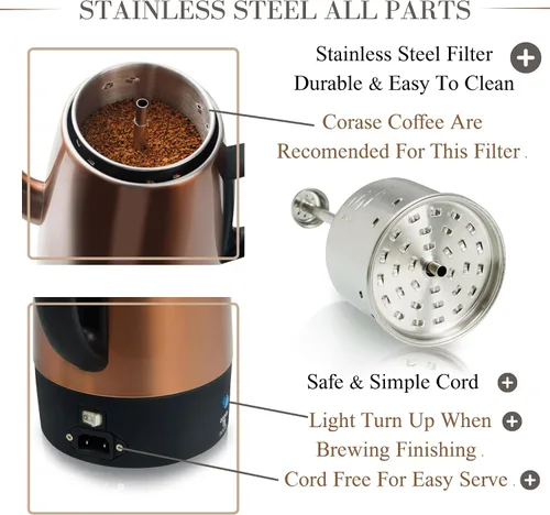 Vista 2 de Moss & Stone Percolador Cafetera Eléctrica de 10 Tazas, Cafetera de Acero Inoxidable, Percolador de Café Eléctrico con Función de Mantener Caliente