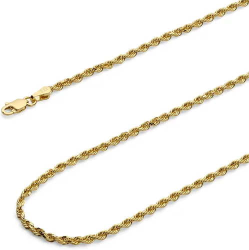 Vista 6 de Collar de cadena de cuerda de corte de diamante de 14 quilates con corte de diamante macizo de 0.157 in, 0.118 in, 0.098 in, 0.079 in, 0.059 in