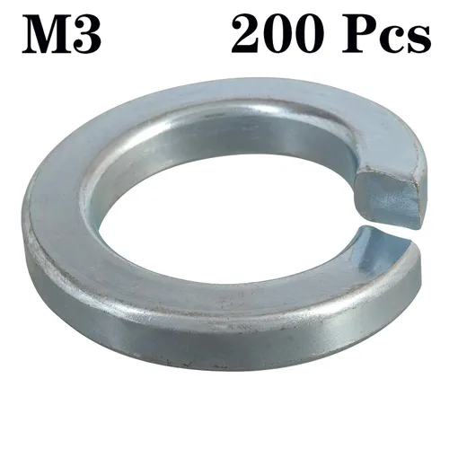 Vista 3 de 200 piezas M3 Split Lock Arandela de bloqueo de resorte, galvanizado, anillo de junta para tornillos M3