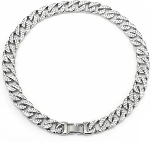 Vista 5 de Miami - Cadena de eslabones cubanos para hombre chapada en oro plateado y brillante, cadena de diamantes para hombres y mujeres, cadena helada