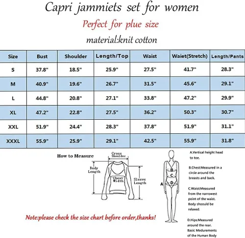 Vista 6 de ENJOYNIGHT Conjunto de pijama para mujer, ropa de dormir de algodón con pantalones capri, lindos pijamas
