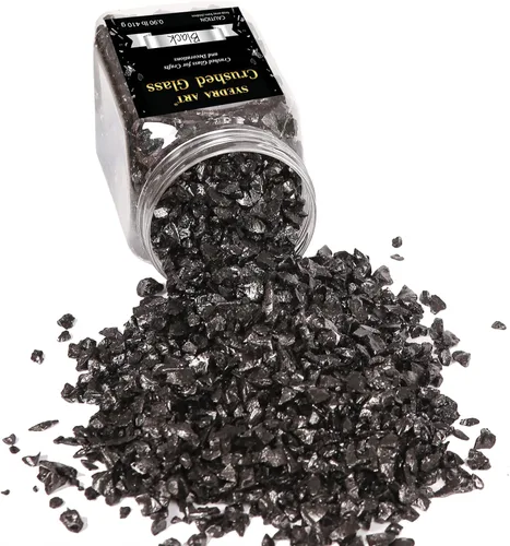 Vista 2 de Syedra - Vidrio triturado para manualidades, chips de alto brillo triturado con purpurina, piezas de vidrio roto, 0.118-0.236 in, 410G (negro)