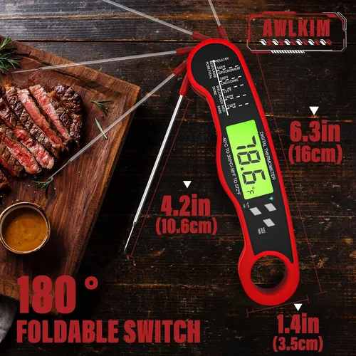 Vista 3 de AWLKIM Termómetro Digital de Carne para Cocinar - Termómetro de Cocina Impermeable IP67 con Retroiluminación y Función de Retención, Termómetro
