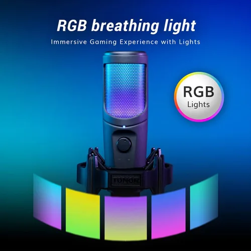 Vista 2 de TONOR Micrófono USB, micrófono RGB para juegos, grabación de podcasts de PC, kit de micrófono cardioide para computadora, para streamer, jugador