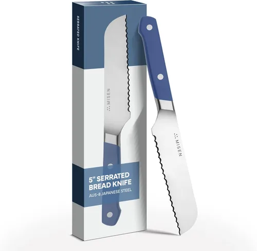 Vista 10 de Misen Cuchillo de Pan Dentado - Acero Japonés AUS8 de Alto Carbono - Perfecto para Alimentos Suaves, Pan, Pasteles y Frutas - Rebanador Versátil