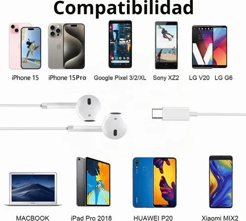 Vista 3 de Paquete de 2 auriculares tipo C con cable para iPhone 15 16 16e 17 Pro Max, auriculares USB C con micrófono y auriculares con cancelación de ruido
