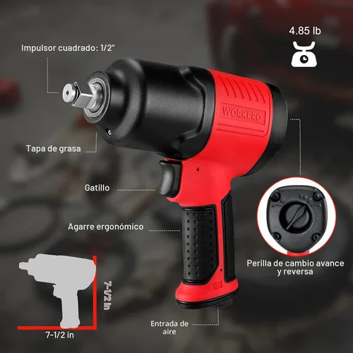 Vista 2 de WORKPRO Llave de impacto de aire de 1/2 pulgada, diseño ergonómico, par potente, amplia aplicación