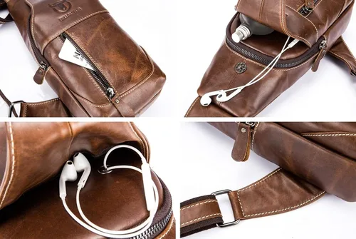 Vista 6 de BULLCAPTAIN Bolsos de cuero genuino para hombre bandolera bandolera bandolera casual para hombre bolsa de pecho de viaje senderismo mochila (marrón)