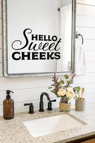 Vista 4 de Hello Sweet Cheeks - Adhesivo de vinilo para inodoro para baño y baño, adhesivo motivacional para espejos
