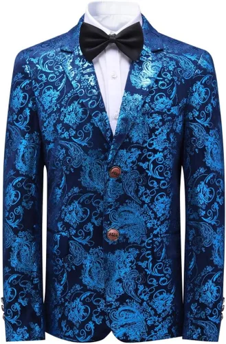 Vista 2 de SWOTGdoby Traje formal Tuexdo dorado Jacquard Slim Fit 2 piezas traje conjunto chaqueta pantalones para boda fiesta de graduación