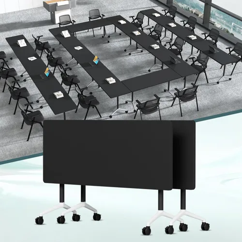 Vista 11 de 2Pack Folding Conference Table, 47.2in Modular Training Table with Wheels Grey
