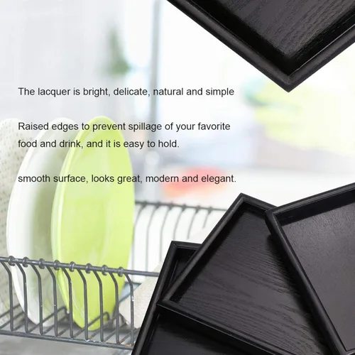 Vista 4 de Bandeja de té con forma rectangular de madera maciza versátil para té, café, aperitivos, comidas, bandeja para servir, platos de restaurante
