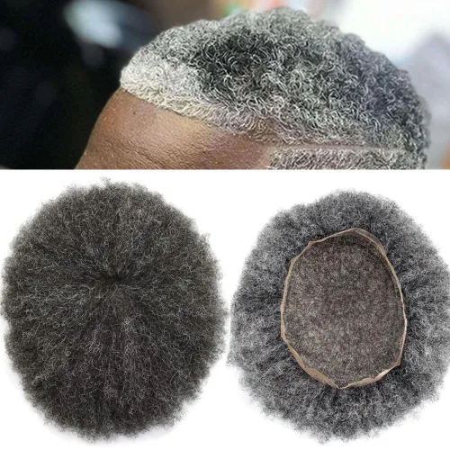 Vista 20 de Peluca de encaje suizo rizado afro para hombre, sistema de repuesto de peluca de encaje completo, extensiones duraderas de cabello humano #1 Negro
