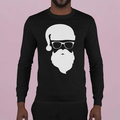 Vista 2 de shop4ever Camiseta de Manga Larga de Navidad de Papá Noel Hipster con Gafas de Sol Negro