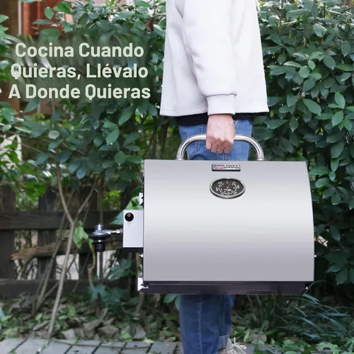 Vista 9 de Royal Gourmet GT1001 Parrilla portátil de acero inoxidable, 10000 BTU Parrilla de gas de mesa para barbacoa con patas plegables y tapa