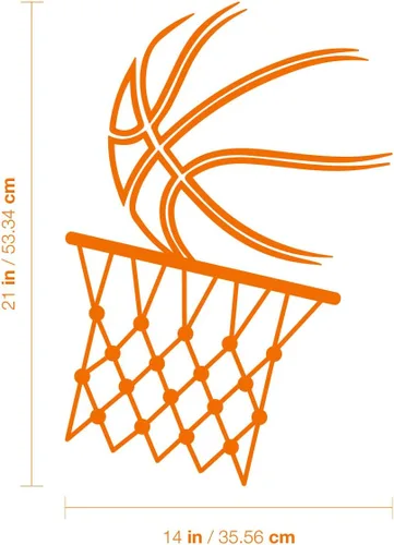 Vista 3 de Calcomanía de vinilo para pared, pelota de baloncesto y aro, 21 x 14 pulgadas, diseño positivo y divertido para el hogar, habitación de los niños
