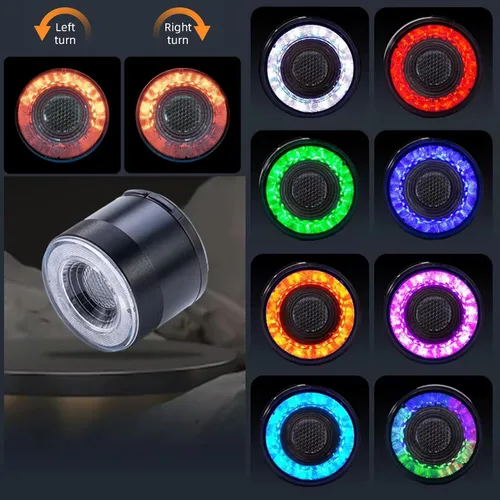 Vista 4 de Mengshen Juego de luces de bicicleta recargables para faros delanteros y traseros con señales de giro, impermeable, juego de luces delanteras