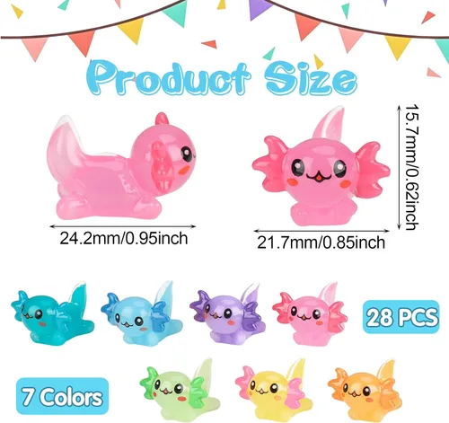 Vista 2 de 28 piezas de mini dijes de ajolote de resina a granel a granel de 7 colores diminutos ajolote de resina, figuritas de juguete, adorno pequeño