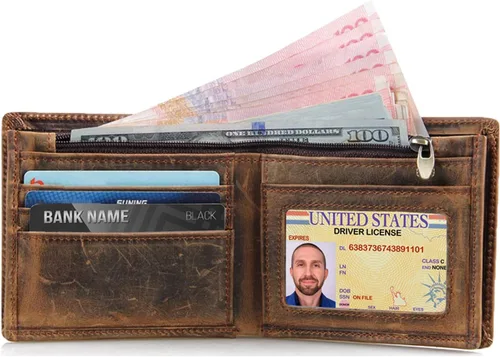 Vista 4 de Carteras de cuero genuino para hombre, Marrón, Retro